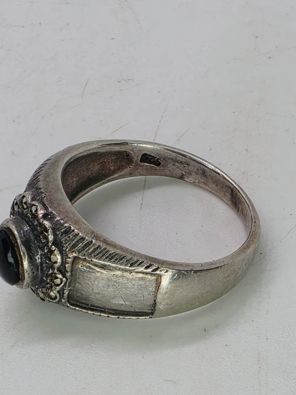 Vintage Black Onyx Marcasite Halo Sterling Silver 925 Western Ring Sz 7